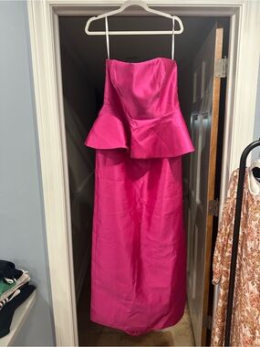 ALFRED SUNG Hot Pink Strapless Peplum Gown